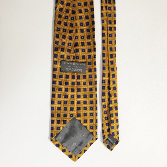 Robert Talbott Best of Class Nordstrom Silk Woven Gold Blue Tile w Blue Flowers - Picture 6 of 12